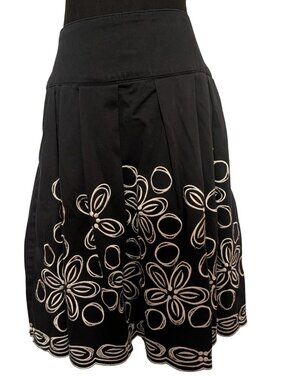 Very Vera Black Embroidered Skirt – Cutout Floral Design-Cotton Stretch